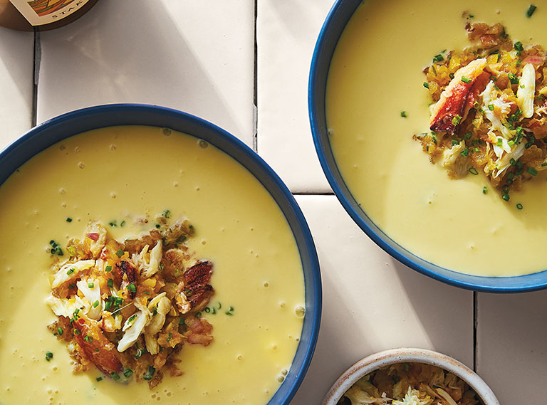 Corn Soup with Dungeness Crab and Roasted Apple Relish