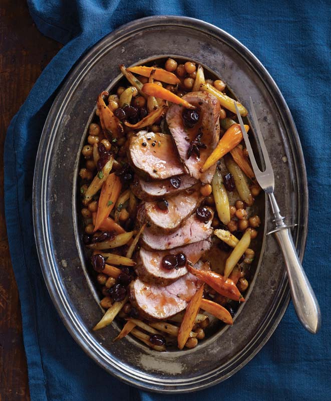 PanRoasted Pork Tenderloin with Salsify, Carrots, Chickpeas, and