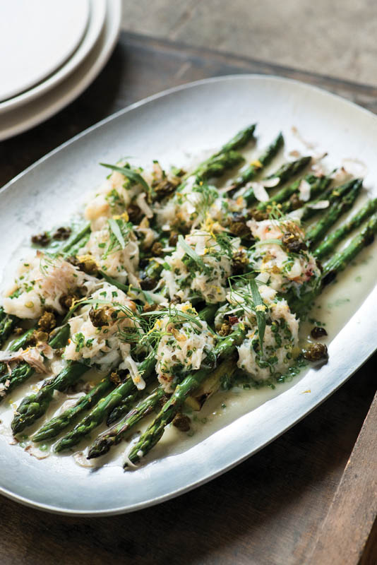 Grilled Asparagus with Herbed Dungeness Crab