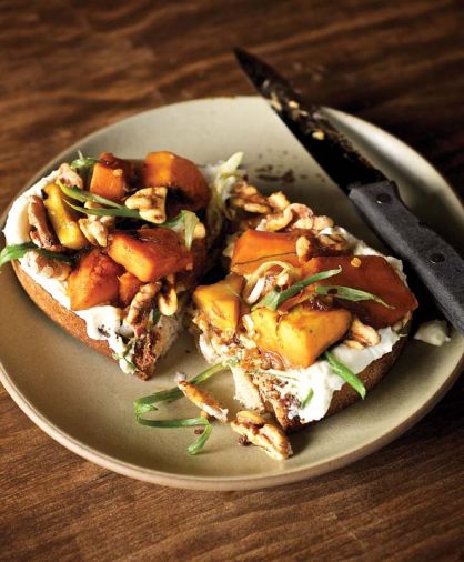 Roasted Squash with Yogurt and Walnuts on Toasted Bread
