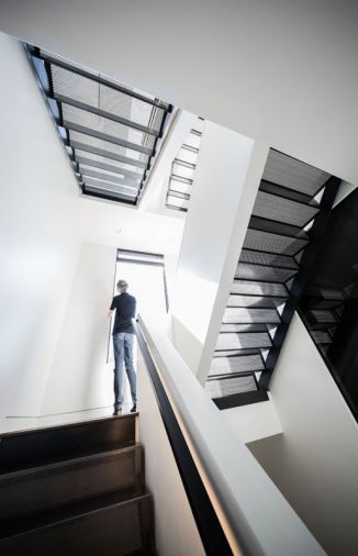 The perforated steel staircase.
