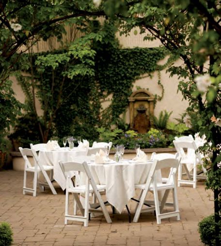 The lush garden courtyard at Lark’s Restaurant is a popular respite for leisurely dining with friends.