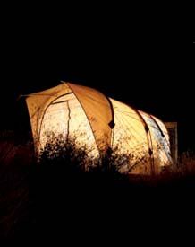 The dinning tent at one of Larimer Outfitters’ 3-7 day steelhead camps.