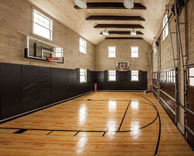 The basketball court that doubles as a three car garage was Rob's idea.