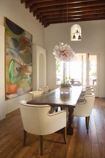Richard Saba's “Lotus” adds a burst of color to the dining room.