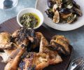 Ox Restaurant’s Grilled Butterflied Whole Chicken with Grilled Figs, Manouri Cheese and Lentil Chimichurri. This recipe uses an indirect heat method that is one of the foundations to open-fire cooking in South America.