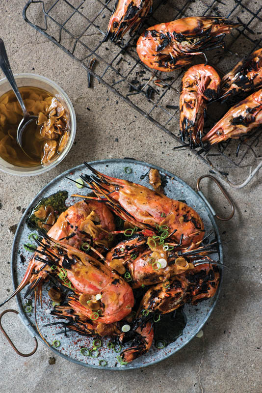 Grilled HeadOn Spot Prawns With Garlic