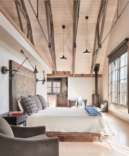 Valdez, who did a lot of the finish carpentry, built the custom master bed from imported European wood remnants. The master bedroom view overlooks the orchard.