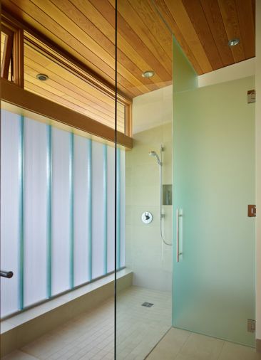 Vertical channel glass shower.