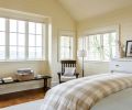 Deep base trim and heavy molding gives the bathroom and master bedroom a traditional look.