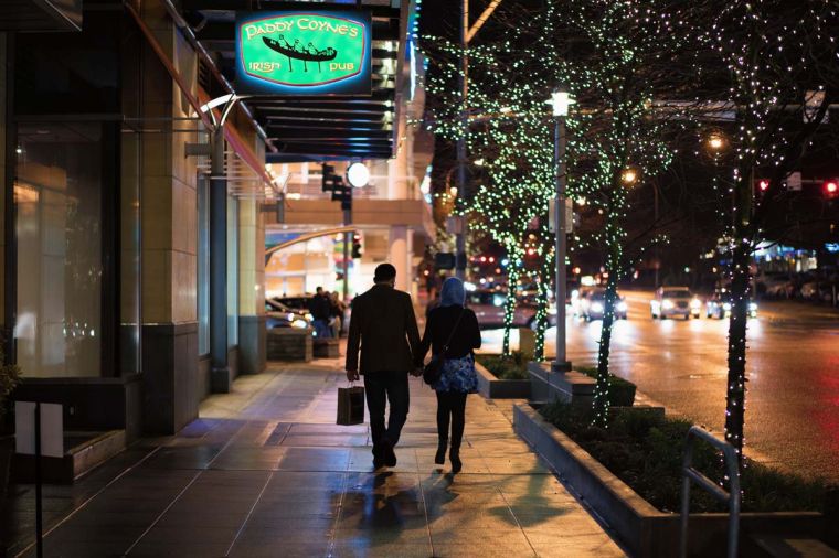An evening stroll window shopping in downtown Bellevue.