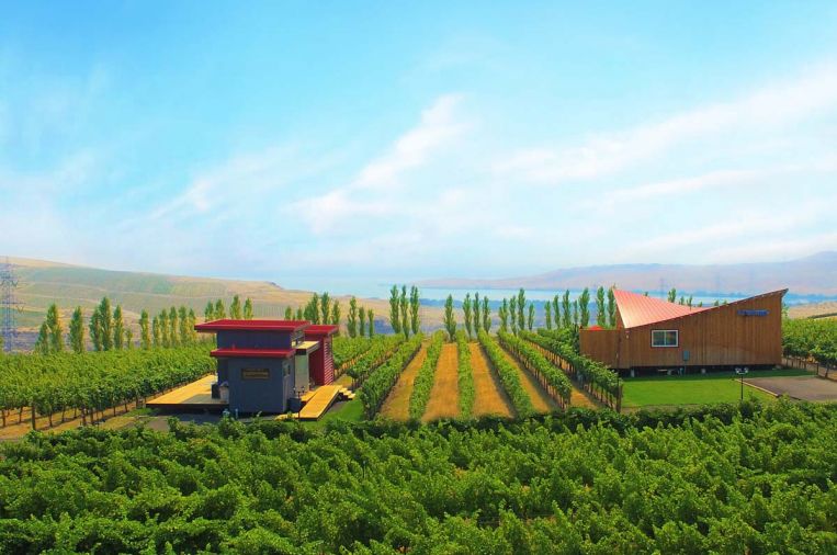 Alexandria Nicole Cellars tiny houses, located in the heart of Destiny Ridge Estate Vineyard, with stunning views of the mighty Columbia River. Named #3 Best Tasting Room by USA Today and #1 in Washington State.