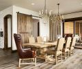 The homeowners had purchased the Restoration Hardware table previously, setting the tone for the dining room crowned by Niermann Weeks delicate nine light chandeliers.
