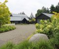 Treherne created a halo of gold with Robinia pseudoacacia ‘Frisia’ trees encircling the home, playing off the black semi-gloss Artisan® Collection lap siding by James Hardie. Hydrangea paniculata ‘Limelight’ adds floral drama. Liriope spicata grasses add greenery.

Photograph © Tish Treherne