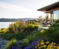 A hands-on collaborator, Pamela always wanted to be on site when something specific was happening. “Having someone you can trust like Paul was just magical!” Oregon Sunshine foreground, blue Tritelleia Laxa “Queen Fabiola” and Henderson’s Checker Mallow hug Guest house, where pocket glass walls open to garden. Easy-to-clean Pennsylvania Bluestone floors that flow outdoors help guesthouse double as pool house.