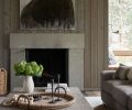 The Great Room’s Valdez stone fireplace surround pops against rough sawn cedar and a tongue and groove cedar ceiling.