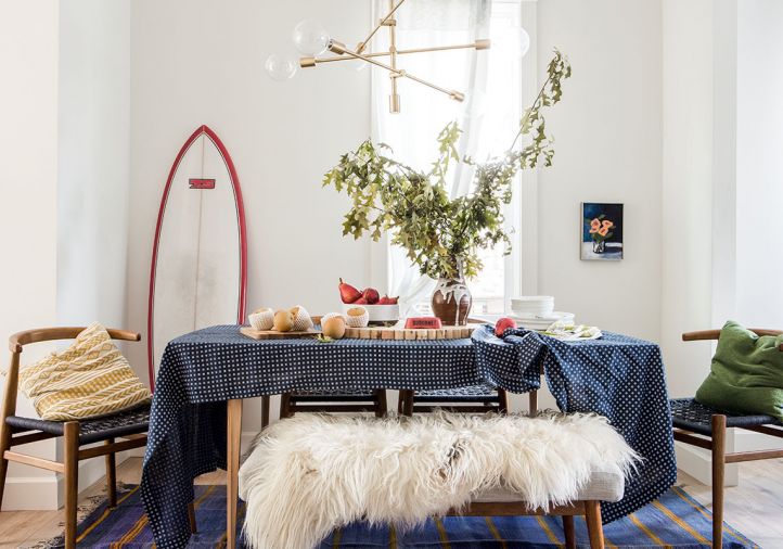 Eclectic, with touches of nostalgia, cotton print tablecloths add instant personality to a tablescape.