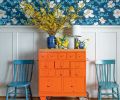 The small entry table adds a spot for cut branches and space shuttles in a client’s historic home. The stools are by midcentury furniture designer Paul McCobb; I found them at a sidewalk sale.