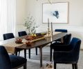The dining room has a Room & Board table surrounded by Restoration Hardware chairs, and artwork by Kippi Leonard via Seattle Art Source.