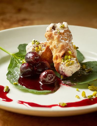 Cannoli with Bing Cherry Sauce.