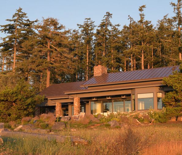 The back of the remodeled house by Studio AM Architects was re-landscaped by Land Morphology using various ornamental grasses, including Muhly grass.