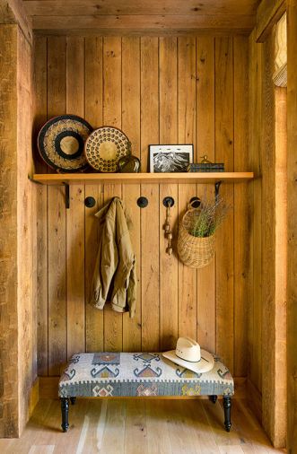 The wood beams, paneling, and wainscot throughout is from Beamworks, as well as the Western Red Cedar shelf above the coat hooks.