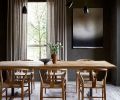 Gray loves Venetian plaster for its beauty and durability. The natural material ages gracefully for even more depth of character. Dining room lighting from Apparatus. Art by Portland’s Tricia French.