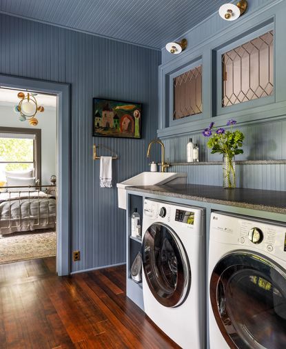 The former children’s sleeping porch was transformed into a convenient second floor laundry room located near the bedrooms instead of the basement.