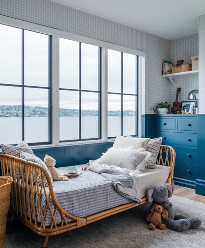 In the nursery, the daybed and striped quilt are both from Anthropologie Home. &ldquo;A daybed provides an ideal spot for mom or dad to relax while their child drifts off to sleep,&rdquo; says LeClercq.