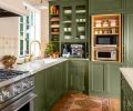 In the kitchen, finely crafted custom cabinetry painted in Benjamin Moore&rsquo;s &ldquo;Artichoke&rdquo; sets a rich, grounding tone. A suite of appliances&mdash;including a Liebherr refrigerator, Miele dishwasher, BlueStar range, and Vent-A-Hood integrated within the plaster hood&mdash;was sourced from Eastbank Contractor Appliances, while the Kohler sink was selected through Keller Supply, completing the space with both function and polish.