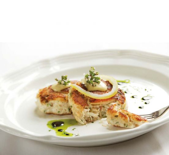 <a href='newmans-at-988-dungeness-crab-cakes'>Dungeness Crab Cakes</a> from chef Mark Newman at Newman’s at 988 in Cannon Beach.