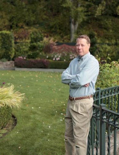 Landscape architect Larry Cavender, ASLA, in the Lake Oswego garden he designed.