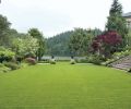 When landscape architect Larry Cavender began work on this garden, he had two main charges: create a handsome entry from the front of the house and its motor court into the lower garden, and restore the compacted soil to something that would actually grow a plant. All of this has been accomplished, plus framing Lake Oswego views with inventive plantings and paving.