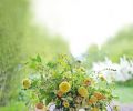 Sunshine & Rain: Spring flowers are particularly welcome in the Northwest, following those sometimes gray days of winter. This cheerful April arrangement incorporates dogwood, viburnum, bronze fennel, thalictrum foliage, ferns, and the ever-showy yellow ranunculus.