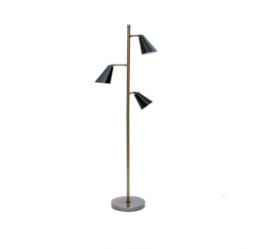 The Maxwell floor lamp, finished in vintage brass and matte black, is MGBW’s update on a classic light source.