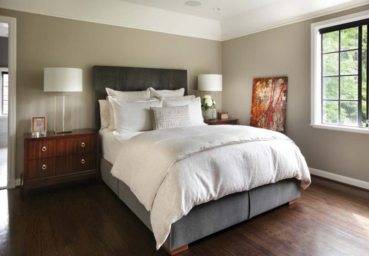 Benjamin's gray mohair bed continues the gray and cream motif in the newly expanded master bedroom.