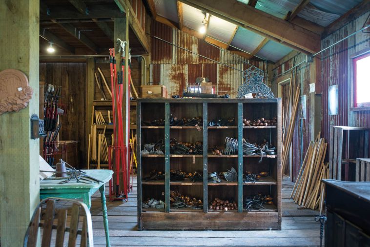 Bob built his two-story store from timber salvaged from two nearby historic barns. He’s now constructing a new shop right next door made from the pieces of another salvaged barn, this one from Albany, Oregon. He’s forged custom hinges and hardware for the building, and plans to install a rainwater catchment system. Some of the boards are 36 feet long, hearkening back to the golden days of Oregon forestry.