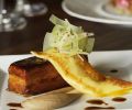 Jin’s Crispy Pork Belly with Allspice Glaze, Apricot Crepe, Roasted Chestnut Puree, and a refreshing Celery-Radish Slaw.